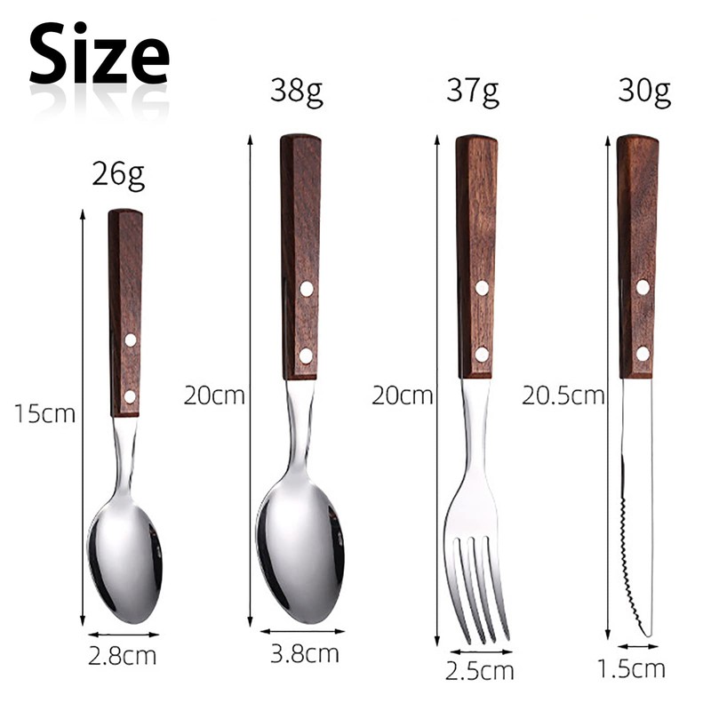 Cutlery Set with Wooden Handle, Shiny Stainless Steel Cutlery Including