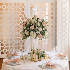 Fullvaseer 5Pcs 31.5Inch Gold Flower Stand Centerpieces for Wedding,Metal Column Geometric Flower Stand Tall Floor Vase for Table Decorations Event Home Party