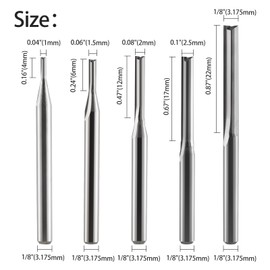 Timelee 1/8 Inch Shank 2 Flutes Straight Slot Router Bits Set Cuting Edge Diameter (1mm 1.5mm 2.0mm 2.5mm 3.175mm Each 2 pcs) Milling Cutter for MDF PVC Acrylic Chipboard Wood