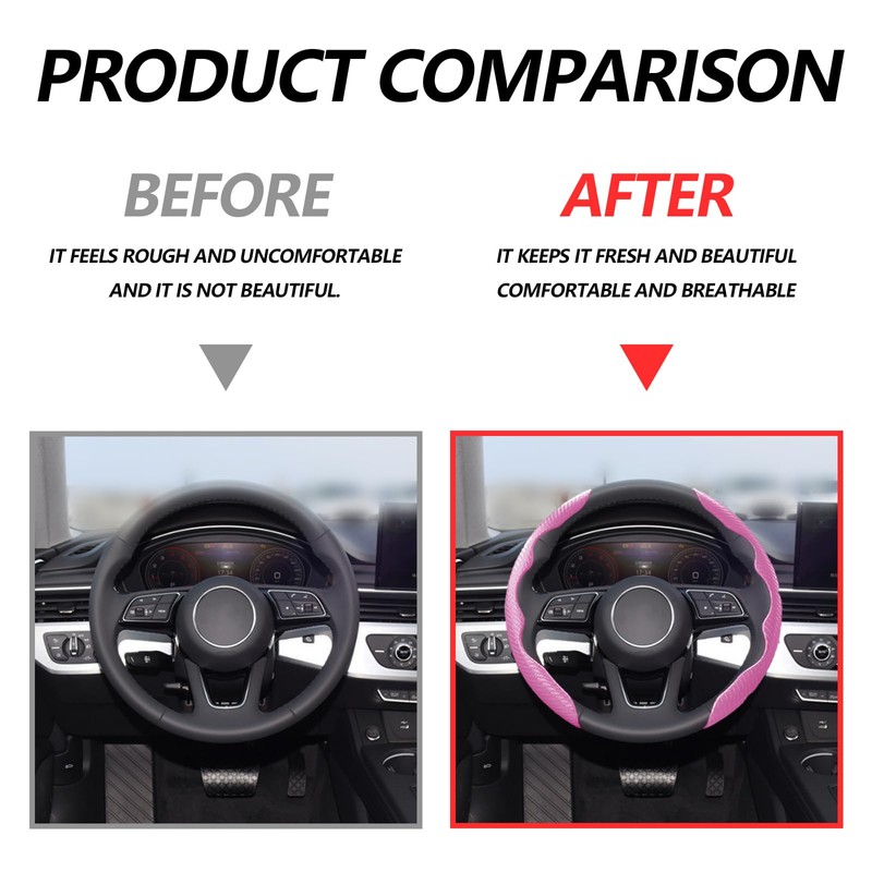 2pcs Universal Fit Carbon Fiber Steering Wheel Cover, Anti-Skid Steering