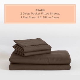 PeachSkinSheets Chocolate Sheet Set - 1500tc Level of Softness - Extra Soft Cooling Sheets for Hot Sleepers and Night Sweats - Split King Size (2 XL Fitted)