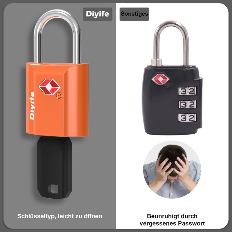 Diyife TSA Luggage Locks, [2 Pieces 4 Keys] Key Lock