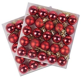 Robelli Pack of 48 Miniature Shiny & Matte Christmas Tree Baubles (Red)