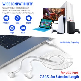 USB Headphone for PC Laptop Magnetic 7.5ft Wired Earbuds Computer Headset with Microphone Control Mute Mic Lightweight Noise Isolate Cord in-Ear Gaming Earphone for MacBook Pro Office Work School Zoom