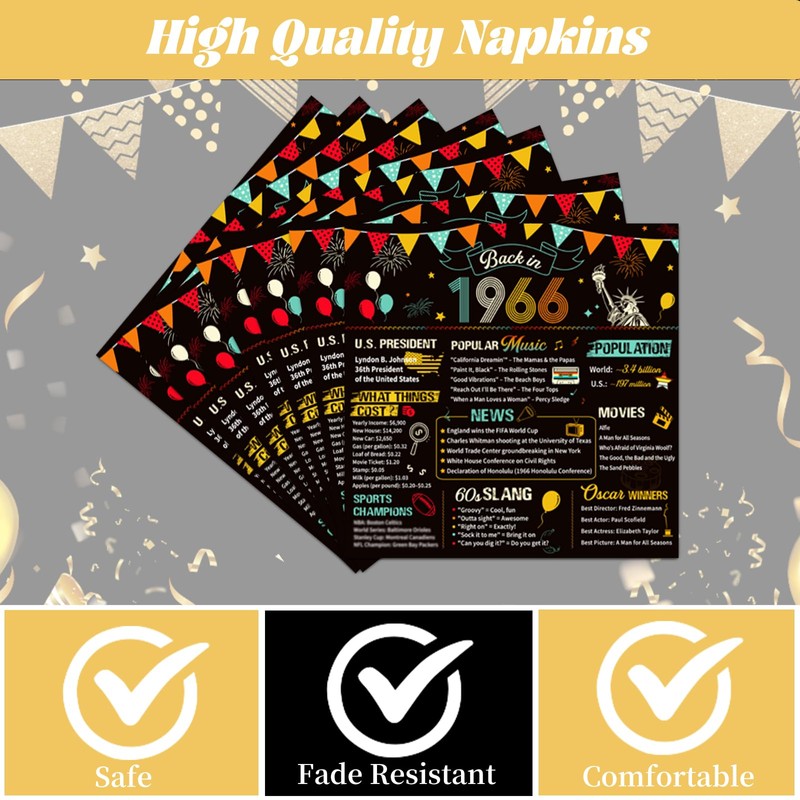 Vintage 60th Birthday Plates Napkins 96PCS Back in 1966 Supplies