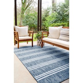 Unique Loom Outdoor Collection Area Rug - Anguilla (7' 1' x 10' Rectangle, Blue/ Ivory)