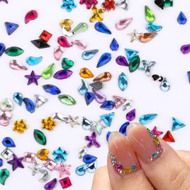 2000pcs Mini Colorful Rhinestones Nail Art Charm,Rhinestones for Nails,Multi Shape Flat Back Nail Gems 3D Star Flower Heart Nail Rhinestones Kawaii Rinestones Set for Crafting