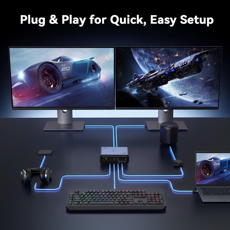 TobenONE 19-in-1 Laptop Docking Station Dual Monitor,10 USB C/A,2×4K HDMI