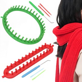 CHENNAN Set of 2 Knitting Frames Dense Tooth Knitting Loom Set with Hooks and Wool Nade Round and Rectangular Knitting Machine Knitting Loom Set for Knitting Scarves, Gloves, Hats, Blankets (25 cm)