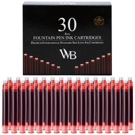 Wordsworth & Black Fountain Pen Ink Refills - Set of 30 Red Ink Cartridges - International Standard Long Size - Length APPR 2.3" - Base Diameter APPR 0.24 Inch - Disposable and Generic