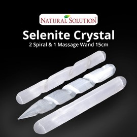 Natural Solution Selenite Healing Crystals, 2 Wands with 1 Massage Stick – High Energy Crystal Used for Cleansing and Protection White