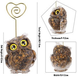 TUMBEELLUWA Owl Statue Table Number Holders for Centerpiece, Crystal Animal Heart Shaped Place Card Holder for Wedding Reception, Tiger's Eye Stone