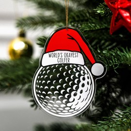 Golf Christmas Ornament World's Okayest Golfer Acrylic Hanging Decor with Gift Bag for Golf Player Gift Xmas Tree Decoration