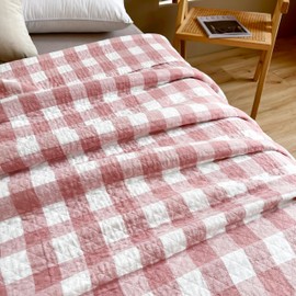 youlanhome Cotton Throw Blanket - 60"x80" Plaid Checkered Pattern, Soft and Cozy Flannel Blanket for Couch, Bed, Sofa, All Seasons (Pink)