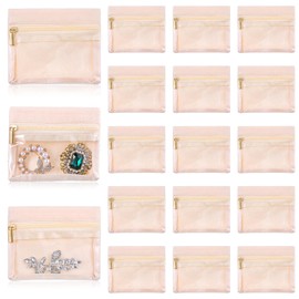 Meyeyaia 16 Pcs Velvet Jewelry Pouch with Zipper Lightweight Small Travel Jewelry Bag for Rings Earrings Necklaces Travling Gift for Women Girls Beige