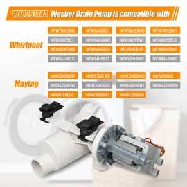 W10391443 Washer Pump, Washer Drain Pump Compatible with Whirlpool, Maytag, Amana Washing Machine, Washer Pump Assembly Replaces 3020184, AP6020786, PS11754106, EAP11754106