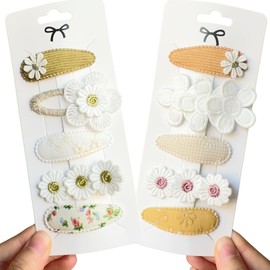 [Comfortable Good] Hairpin Flower Children Girls 10 Piece Set Floral Print Stylish Cute Pink White (B)