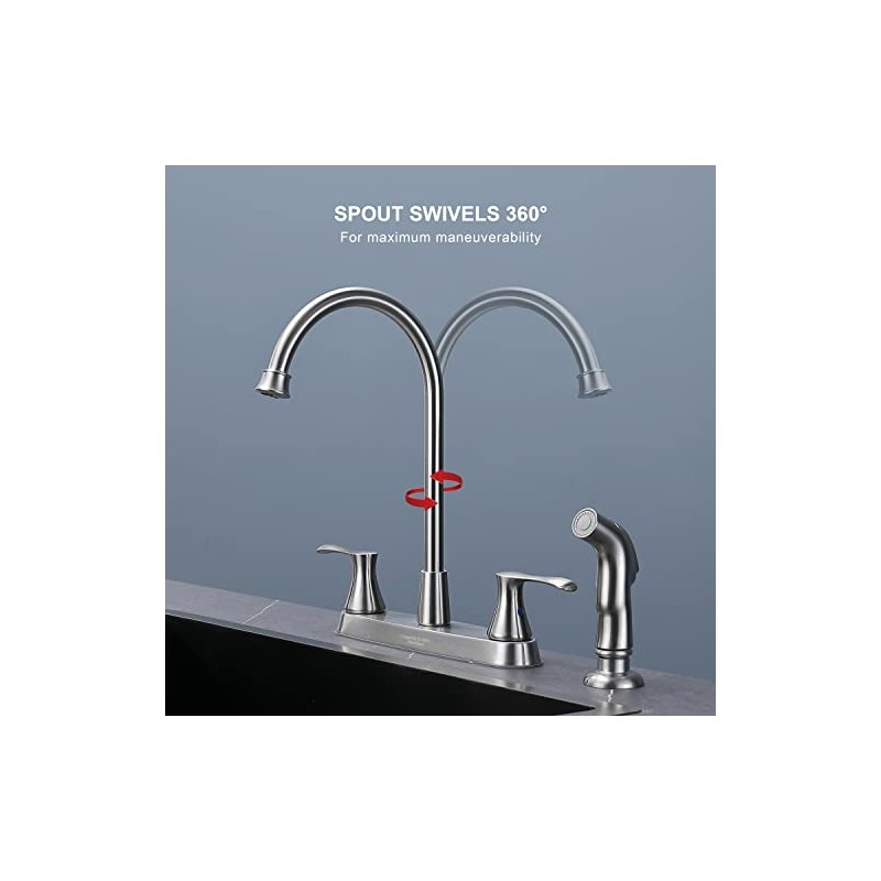 Kitchen Faucet with Side Sprayer, Brushed Nickel 2-Handle Faucet for