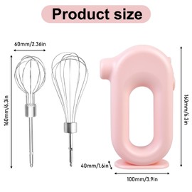 Frullatore elettrico senza fili, mini frusta a mano con 4 livelli e 2 fruste, frullatore elettrico ricaricabile USB, frullatore elettrico per cuocere, panna, torte, budini e altro, rosa
