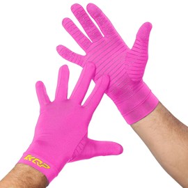 KQP Large Copper Infused Arthritis Gloves，Whole-Finger, 1Pair, Pink