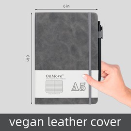 OnMove Notebooks Journal for Women Men 5 Pack Bulk Leather Hardcover with Pen Holder A5 160 Pages 100 GSM Thick Paper for Work School Lined Gray