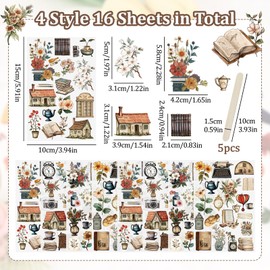 WANDIC 16 Sheets Rub On Transfer Sticker, Vintage Theme Transfer Decals Retro Dress DIY Scrapbook Stickers for Greeting Cards Gift Wrapping Decoration,4 * 6in