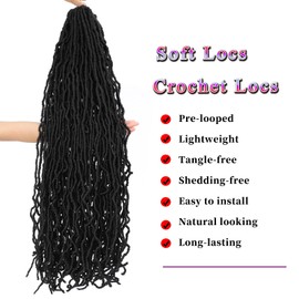 40 Inch Faux Locs Crochet Hair 6Pscks New Soft Locs Crochet Hair Pre Looped Long Synthetic Goddess Locs Crochet Braiding Hair Extension for Black Women (1B#, 40Inch (Pack of 6))