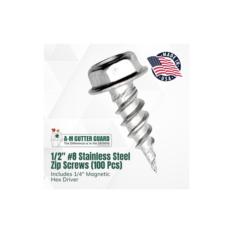 A-M Gutter Guard - 1/2" #8 Stainless Steel Zip Screws