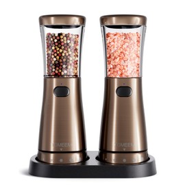 Electric Salt and Pepper Grinder Set with Storage Base, Stainless Steel Rechargeable Salt and Pepper Grinder Set with 4.5 oz Large Capacity, 1.8" Wide Mouth, Adjustable Coarseness, Ideal for Kitchen