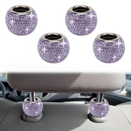 4 Pcs Car Headrest Collars, Bling Head Rest Collars Rings Decoration, Rhinestone Car Seat Headrest Ring, Crystal Diamond Interior Car Seat Accessory for Car SUV Truck (Purple)