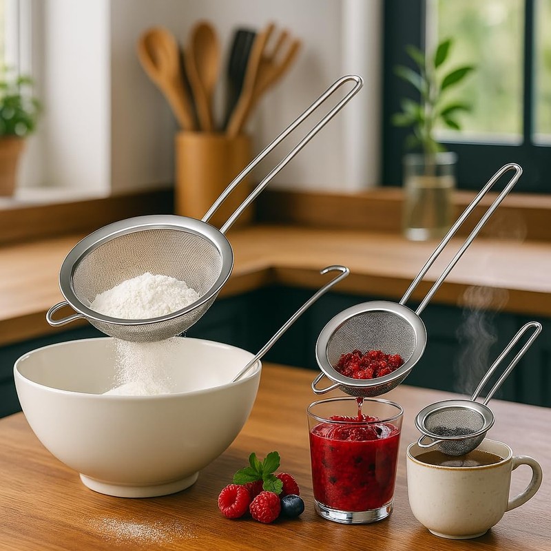 Stainless Steel Sieve Set – 3 Sizes (18cm, 12cm, 8cm)