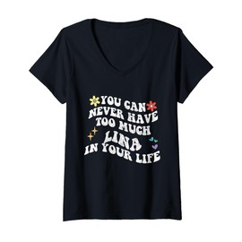 Womens Retro Groovy You Can Never Have Too Much Lina In Your Life V-Neck T-Shirt