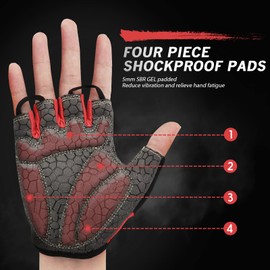 HTZPLOO Bike Gloves Cycling Gloves Biking Gloves Half Finger Bicycle Gloves for Men Women with Anti-Slip Shock-Absorbing Pad,Light Weight Mountain Bike Gloves (Red, X-Large)