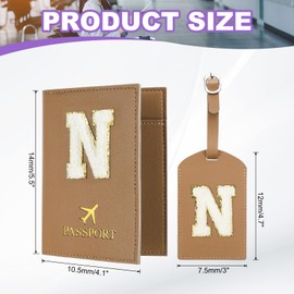 PATIKIL Passport Holder for Travel, Initial Passport Cover and Luggage Tag Set with Alphabet Chenille Letter Patch Travel Wallet Bag Suitcase Identifier for Women Family Travel Brown N