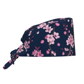 Japanese Cherry Blossom Flower Japan Floral Working Cap for Women, Scrub Cap with Sweatband Adjustable, Unisex Tie Back Hat, Nurse Surgical Caps