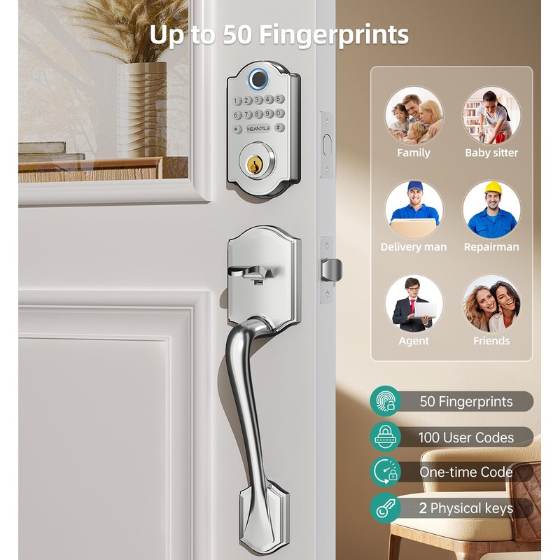Keyless Fingerprint Door Lock Set: HEANTLE WiFi Front Door Lock