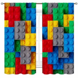 TKUYO Building Blocks Blackout Curtains, Kids Boys Abstract Colorful Geometric Brick Constructor Toy Curtains Bedroom Playroom Living Room Abstract Window Treatments Drapery 2 Panel, 84"x63" Inch