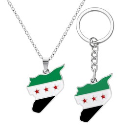 GTYHH 1 Syria Flag Necklace and 1 Keychain Creative Jewelry Gift Jewelry Stainless Steel Jewelry Party Memorial Jewelry, Alloy Steel