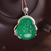 Green Cut Jade Buddha Pendant Necklace 14k Gold Plated, jade,