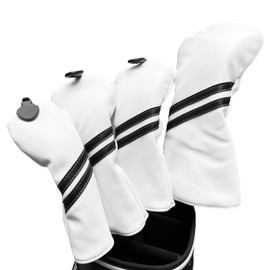 Golf Club Covers Headcovers Set for Driver and Woods Soft Faux Leather Golf Accessories for Men Women Golfer Gifts Set Golf Club Protective Case 1 3 5 H or Set for 1 3 5 Woods (white-4pcs(1 3 5 H))