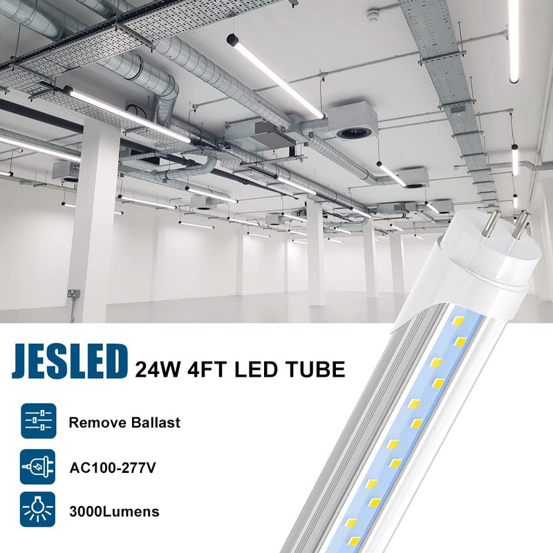 JESLED T8 LED 4FT Type A+B Light Bulbs, 24W(65W Equivalent),