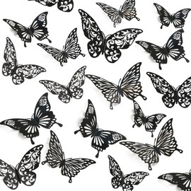 36 Pcs Black Hollow 3D Butterfly Wall Decor Removable Butterfly Wall Stickers for Party Birthday Baby Shower Bedroom Wedding Crafts Decor