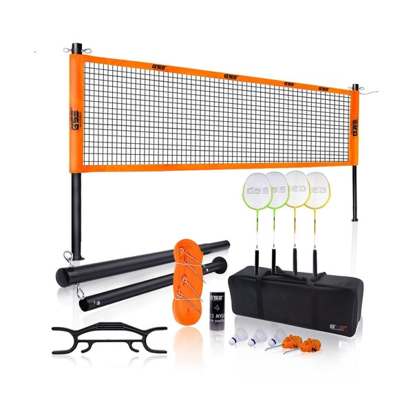 GSE Outdoor Portable Badminton Complete Net Set for Backyard Lawn,