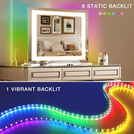 COOLJEEN RGB Vanity Mirror with Lights 23” X 18” Makeup Mirror with Front Light and RGB Backlit Lighted Makeup Mirror with 3 Color Lighting Dimmable Tempered Glass 10x Magnification and Wall-Mounted