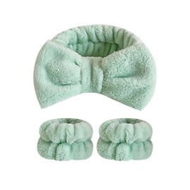 Pack of 4 Bowknot Hair Bands Cosmetic with 4 Pairs Make-Up Tape Wrist Wash Band Women Face Wash Bracelets Hair Band Elastic Headband