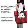 White Hamster Canvas Tote Bag,Red Lattice Foldable Beach Bag Cute