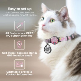 Cat Collar with Bells, Cat Collar with Breakaway Safety Buckle, 0.4 Inches Width Lightweight Adjustable Cat Collar, QR Code Cat Tag, Cat Collar with Cat ID Tag (Pink, Cat Paw)