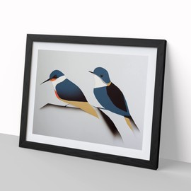 Swallow Bird Minimalist Art Abstract H1022 Framed Print for Living Room Bedroom Home Office Décor, Wall Art Picture Ready to Hang, Black A4 Frame (34 x 25 cm)