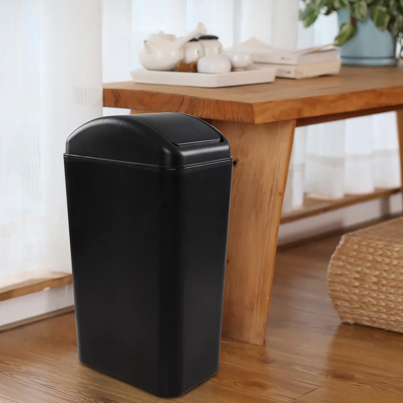 Hespama 14L Slim Plastic Trash Bin, Black Waste Bin with