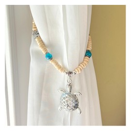 Sea Turtle Curtain Tiebacks - Pair of Curtain Tie Backs for Beach House - Curtain Holdbacks